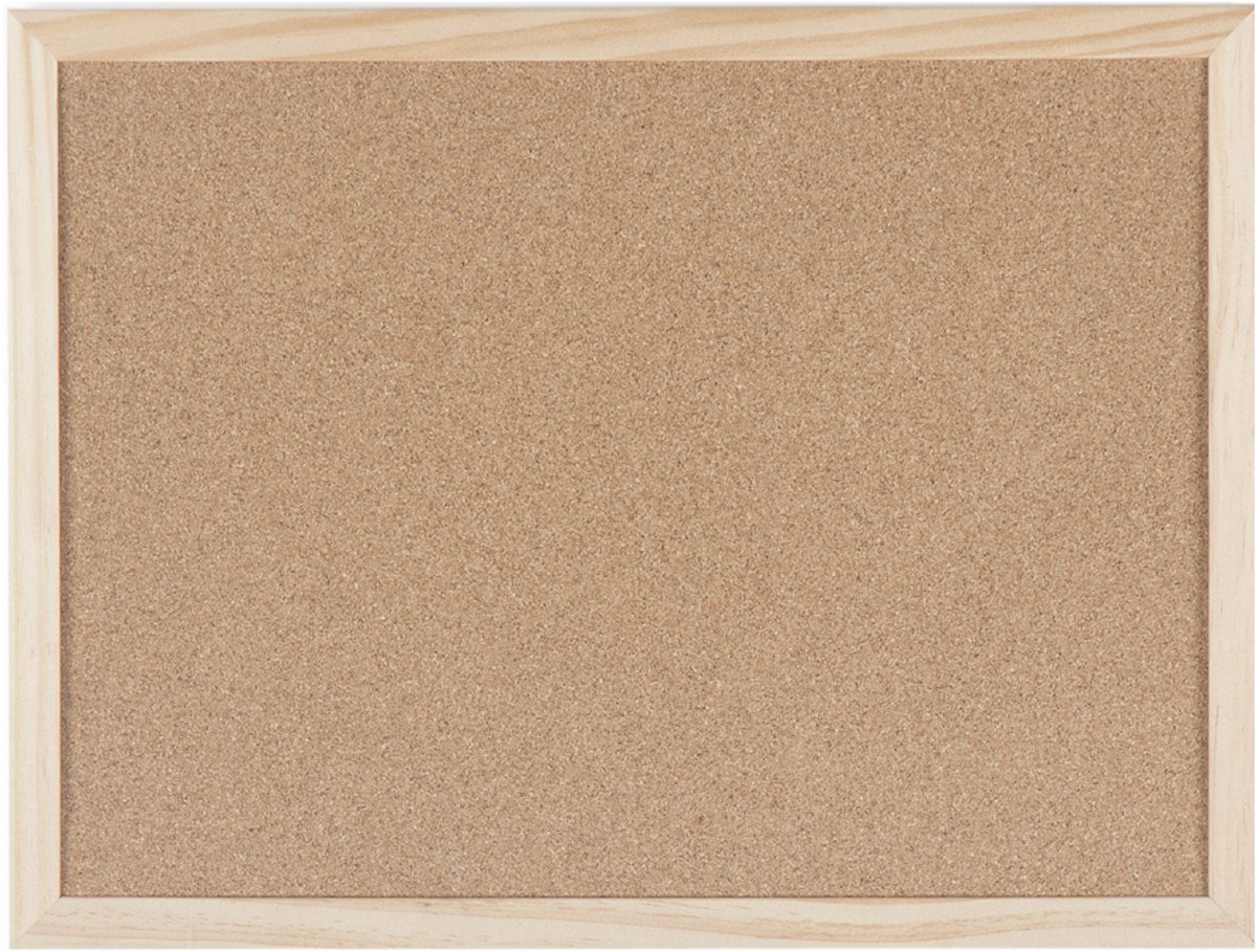 Prikbord met zelfherstellend natuurkurk. Zelfherstellend, dikke, sterke kurkt priknaalden en punaises. Frame van natuurlijk hout.