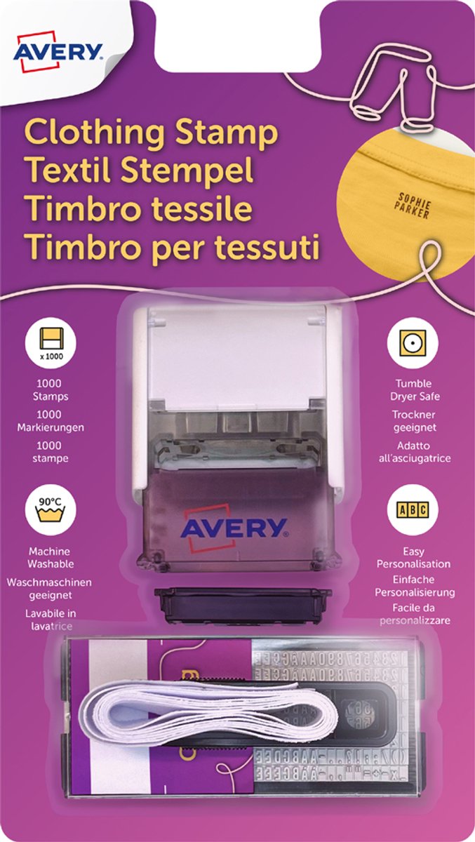 AVERY Textielstempel set, 3-regelig, wit
