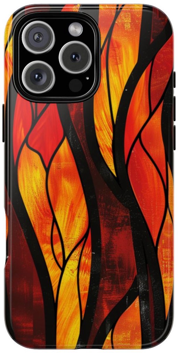 Glas-in-Lood Vlammen Design – Telefoonhoesje Geschikt voor iPhone 16 Pro Max