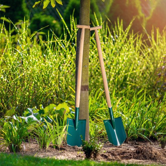 KADAX Schep, tuinspade voor harde en zachte vloeren, tuinschep met treprand, grafschep met houten steel, grafschep metalen blad (rond, 19 cm, T-greep) van Merkloos	 — afbeelding 3