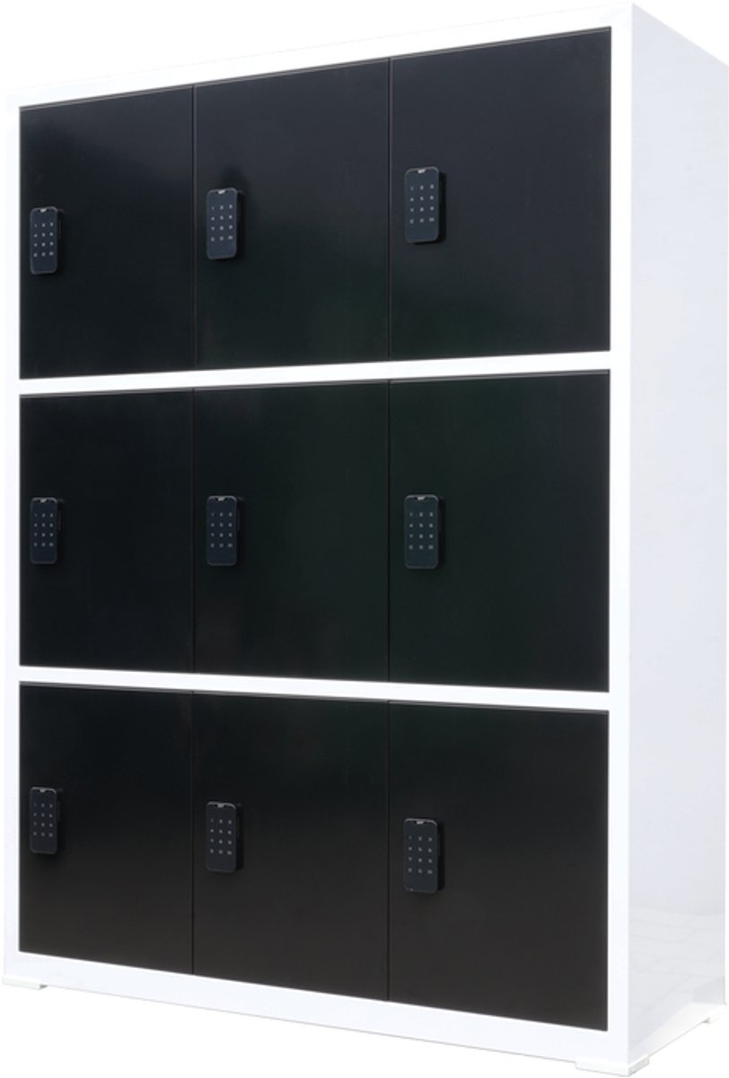 Lockerkast met digitaal cijferslot - Zwart/Wit - 112x42x150 cm - 9 lockers