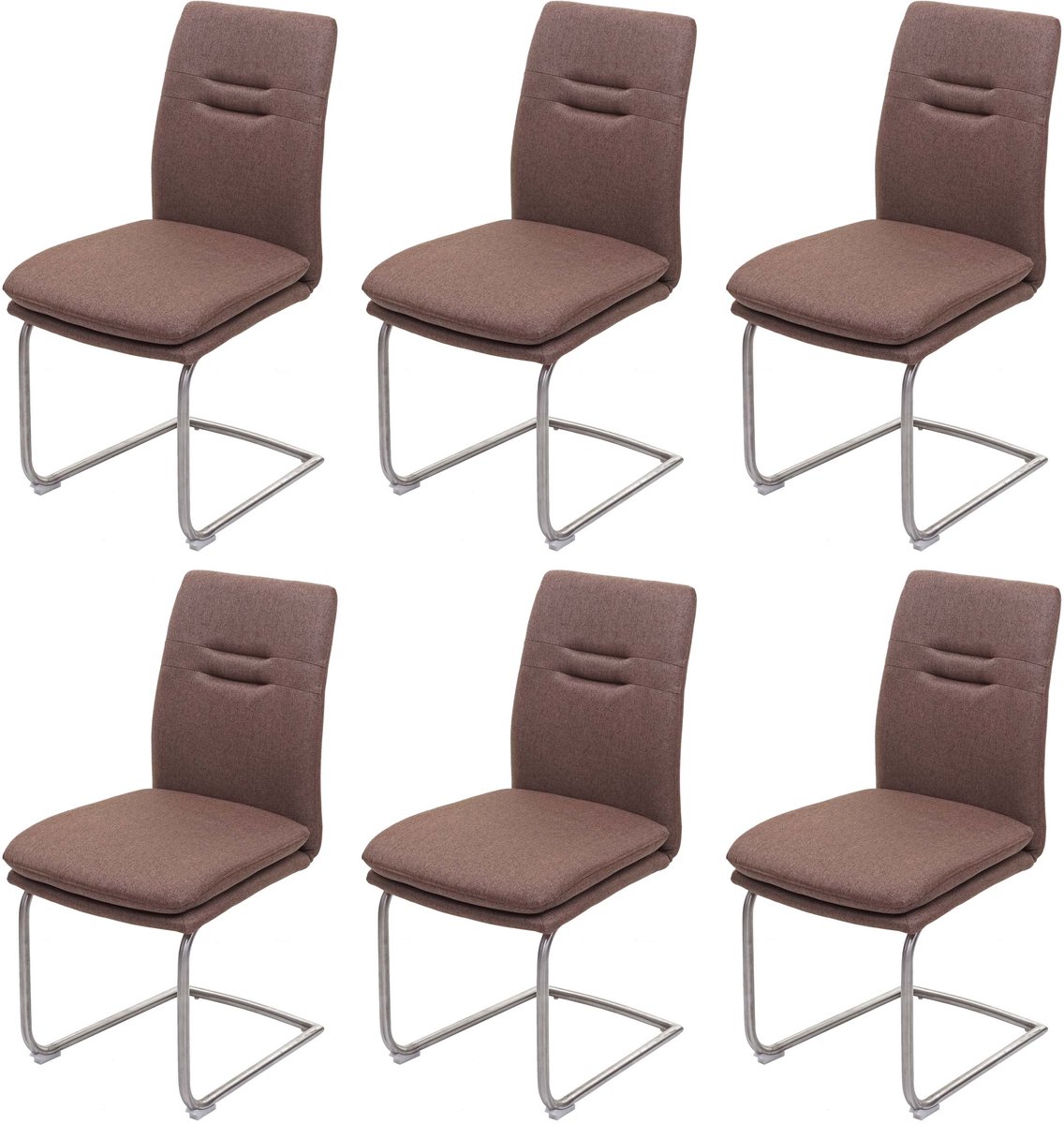 MCW Set van 6 eetkamerstoelen MCW-H70, keukenstoel, sledestoel, stof/textiel, geborsteld roestvrij staal ~ bruin