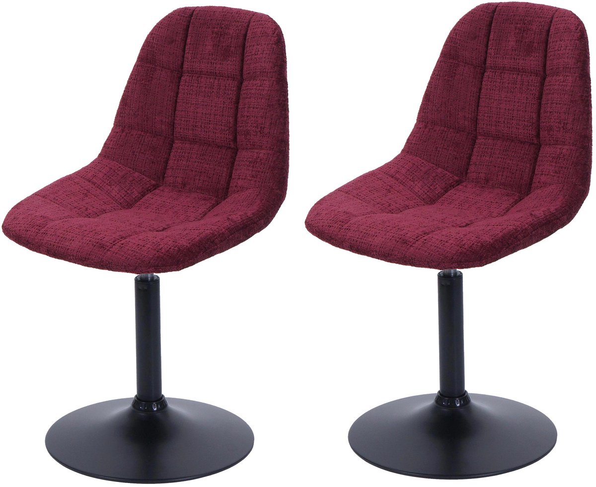 Set van 2 eetkamerstoelen MCW-A60, keukenstoel, draaistoel, staal, MVG-stof/textiel chenille (465 g/m²) ~ bordeaux