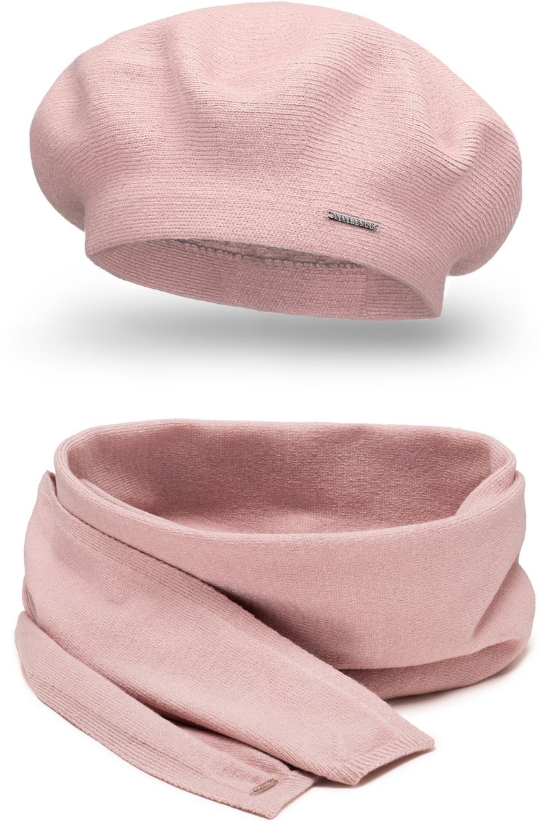 Vivisence Dames Winter Set Baret En Sjaal - Wolmix Met Viscose En Acryl - Zachte Warmte en Tijdloze Elegantie Voor Dagelijks Draagcomfort Klassieke Pasvorm Beret Sluit Aan Lang Sjaal 190 x 40 cm -Roze