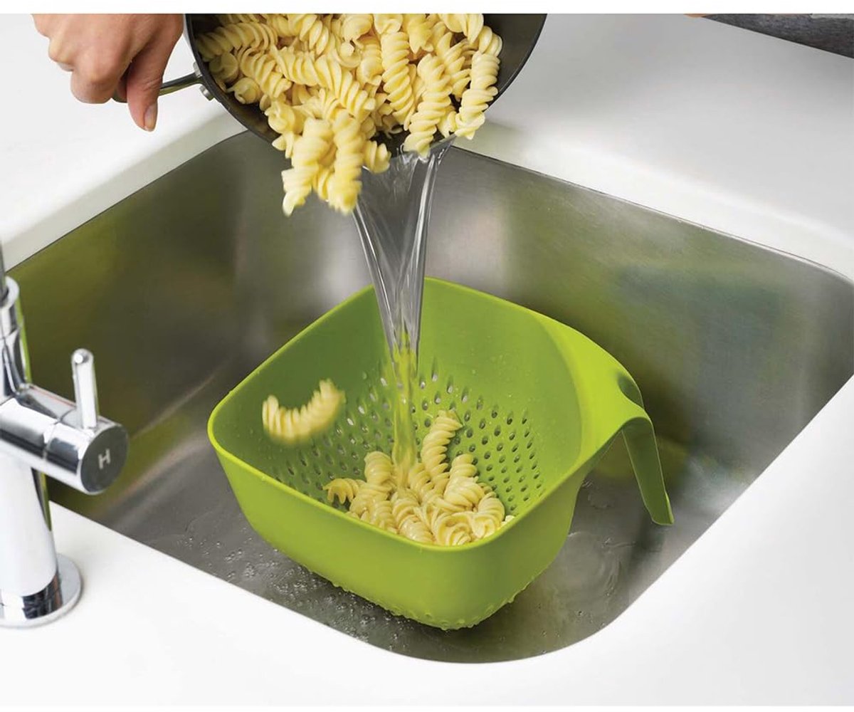 Ibenzoa® Vierkante hittebestendige zeef met ergonomische handgreep en lekranden
