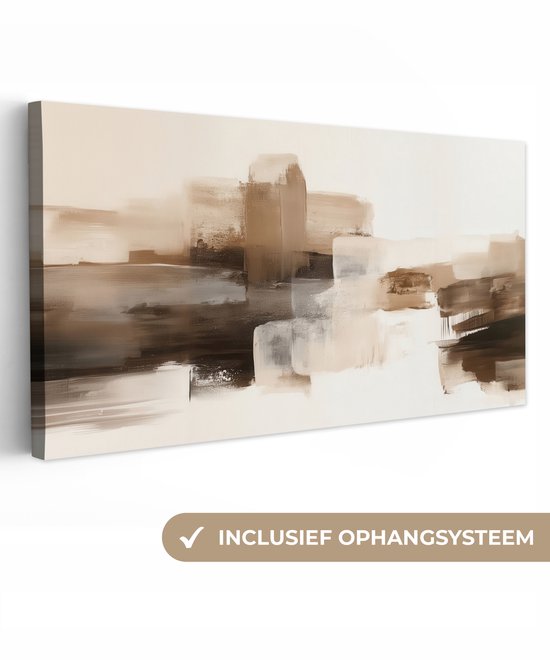 Canvas schilderij 100x50 cm - Exclusieve wanddecoratie Penseelstreken - Abstract landschap - Rust - Muurdecoratie woonkamer - Slaapkamer decoratie - Kamer accessoires - Schilderijen op canvas