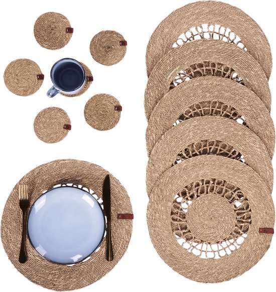 BELIANI PEPPERBERRY - Set de 12 sets de table et dessous de verre - Naturel - Jute