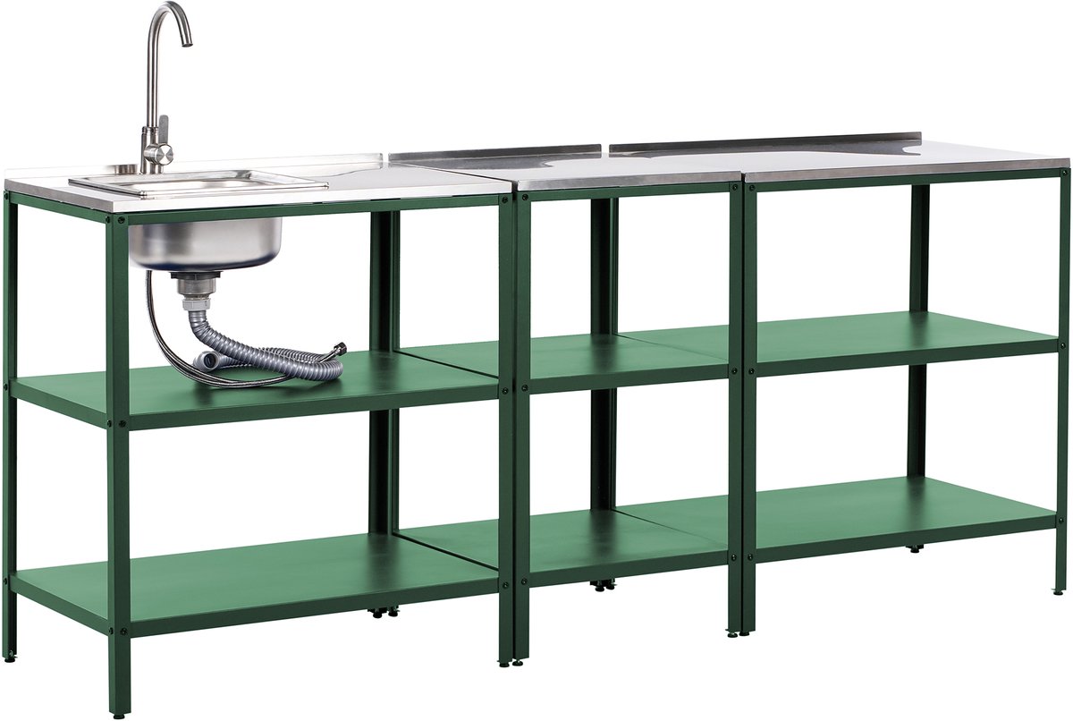 VILAMA - Tuin keukenset 3-delig met spoelbak - Groen - RVS