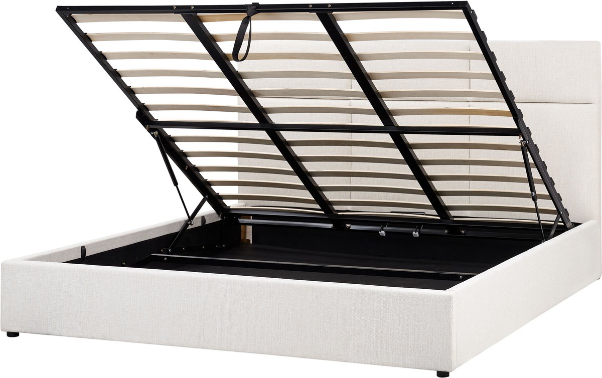 BELIANI LAGORD - Bed met opbergruimte - Off-white - 180 x 200 cm - Polyester
