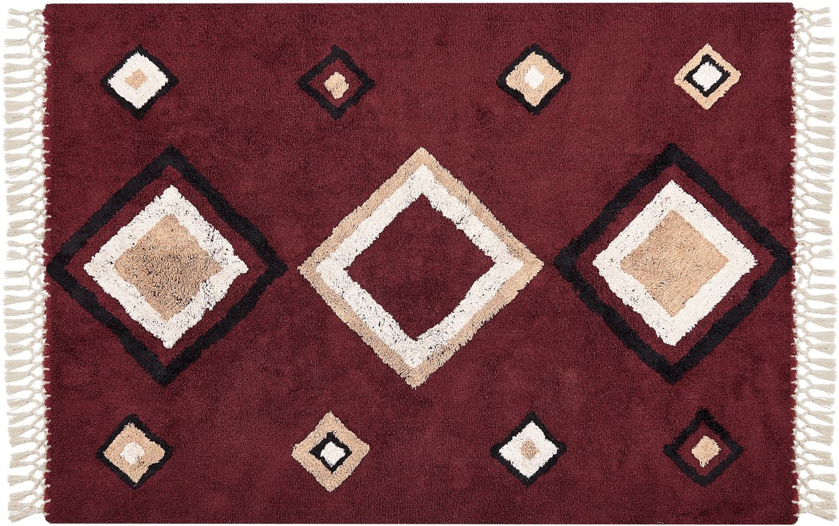 Beliani SIIRT - Laagpolig vloerkleed - Rood - 140 x 200 cm - Katoen