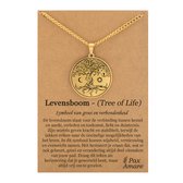 Levensboom Ketting op Cadeau Kaartje Goudkleurig - Spirituele Talisman - Roestvrij Staal / Stainless Steel - Tree of Life - 60cm - Pax Amare