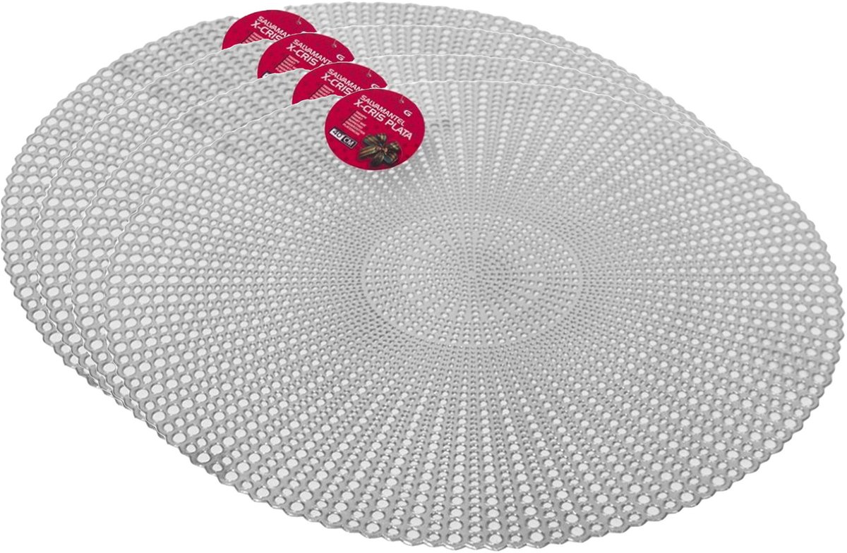 Gerimport Ronde tafel dinner placemats - 4x stuks - zilver - kunststof - Dia 40 cm - Kerst