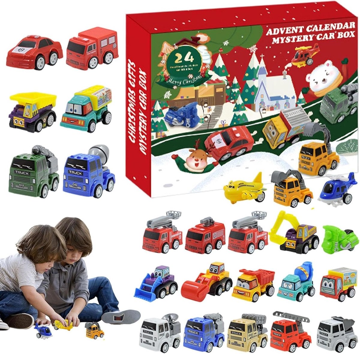 Auto's Adventskalender Kinderen Kerstmis Aftelkalender Speelgoed - 24 Auto Kerstmis Aftelkalender Speelgoed, Kinderen Auto Speelgoed Aftelkalender, Adventskalender Speelgoeddoos voor Jongens, Verjaardagsfeest Gunsten - cadeaukeuze-3, 4, 5, 6, 7 jaar