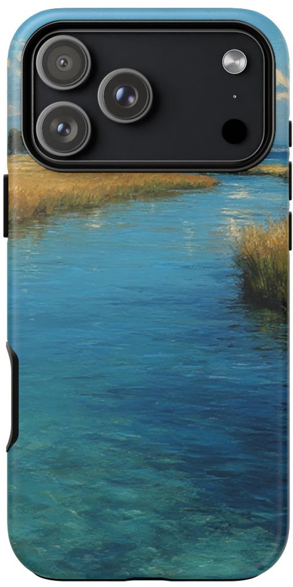 Blauwe Lagune en Gouden Graslandschap – Telefoonhoesje Geschikt voor iPhone 17 Pro Max