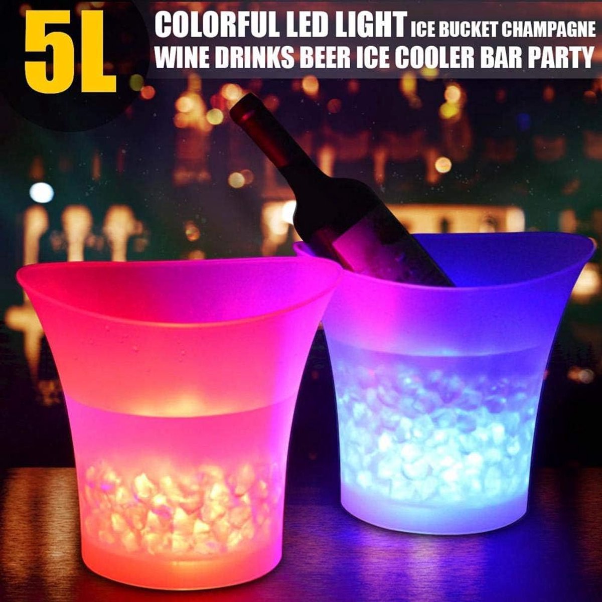 Led-ijsemmer met Kleurenverandering - 5 Liter Waterdichte Drankhouder voor Feesten en Evenementen