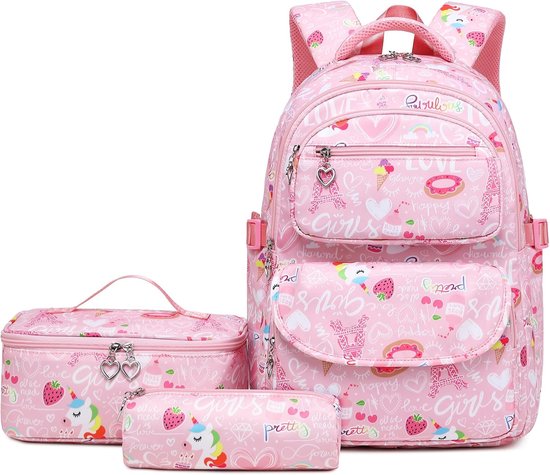 Acmebon Klassieke schoolrugzak voor meisjes, effen kleur, boekentas voor tieners, casual dagrugzak, zwart, Large