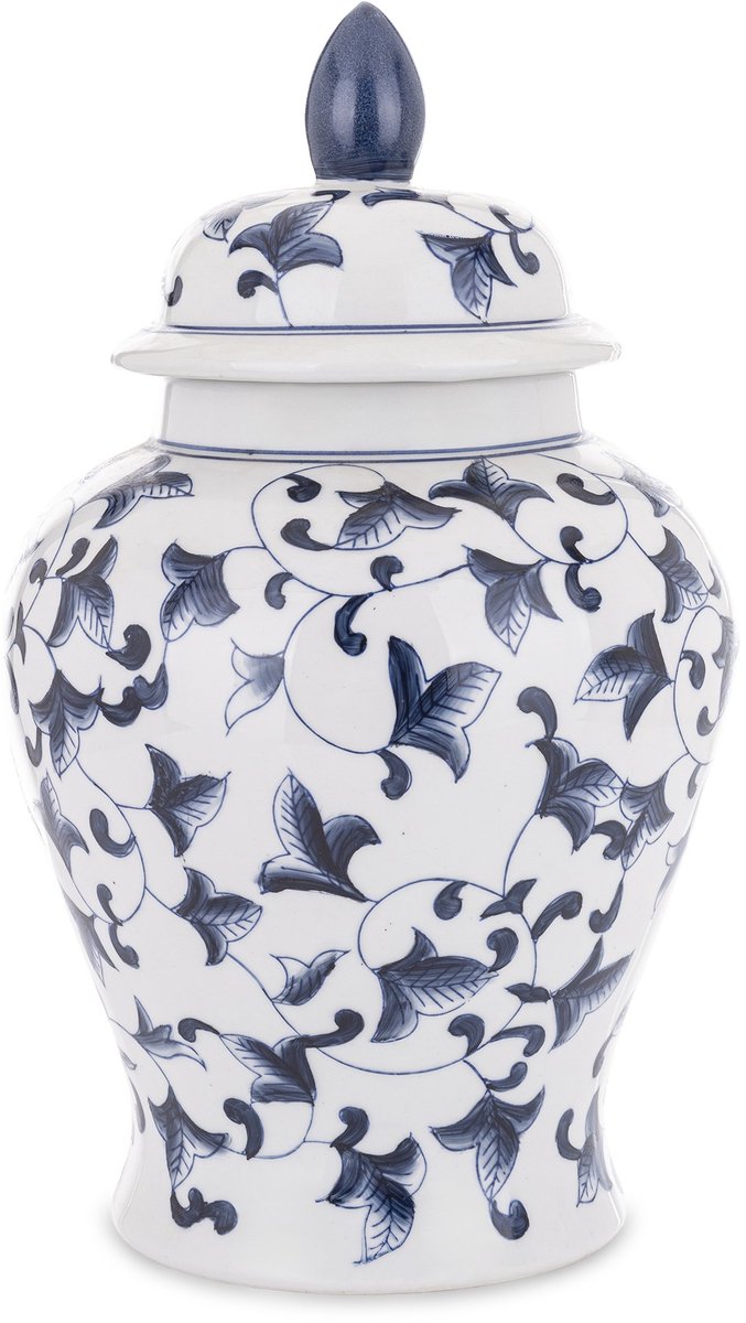 ArtPol Decoratieve Keramische Amfora Vaas - Wit met Blauwe Bloemjes Wit met blauwe bloemetjes