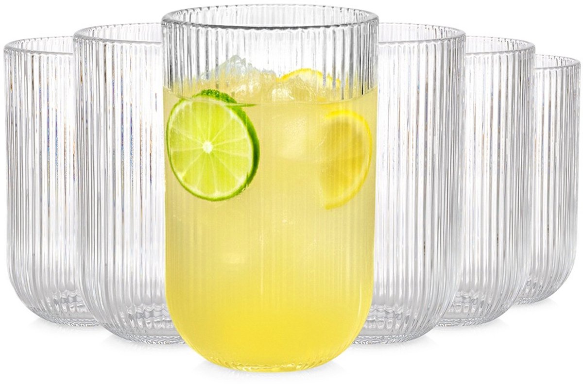 Vilde Serie - Longdrinkglas - 400ml - Set van 6 - Vaatwasserbestendig - Gerifleerd Glas