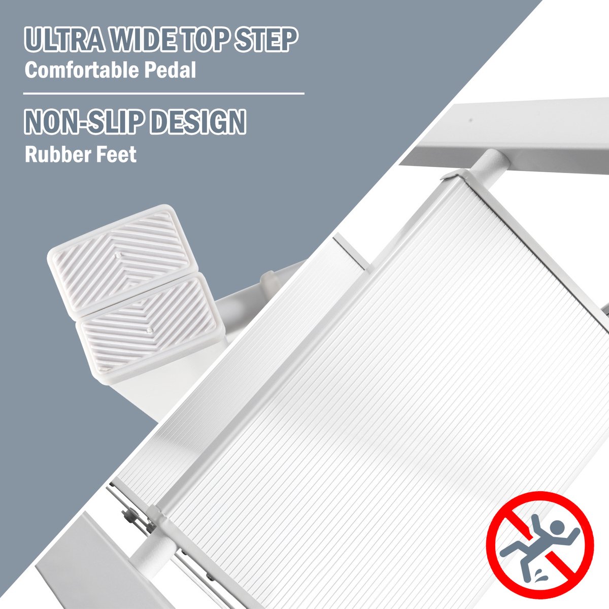 Opvouwbare ladder 3 Treden Keukentrap Inklapbaar - Anti-Slip - Trap Ladder Alu Wit – foto 4