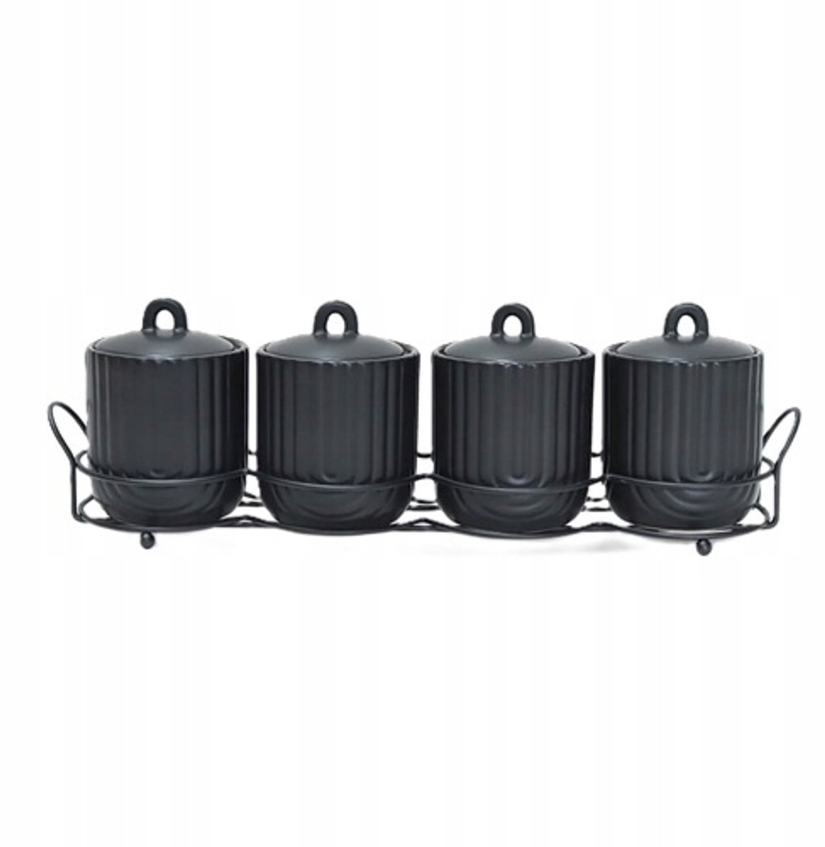 Set van 4 Keramische Kruidenpotjes 'LINE WORK' met Standaard