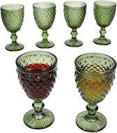Set van 6 DIAMOND wijnglazen groen van glas – 38014
