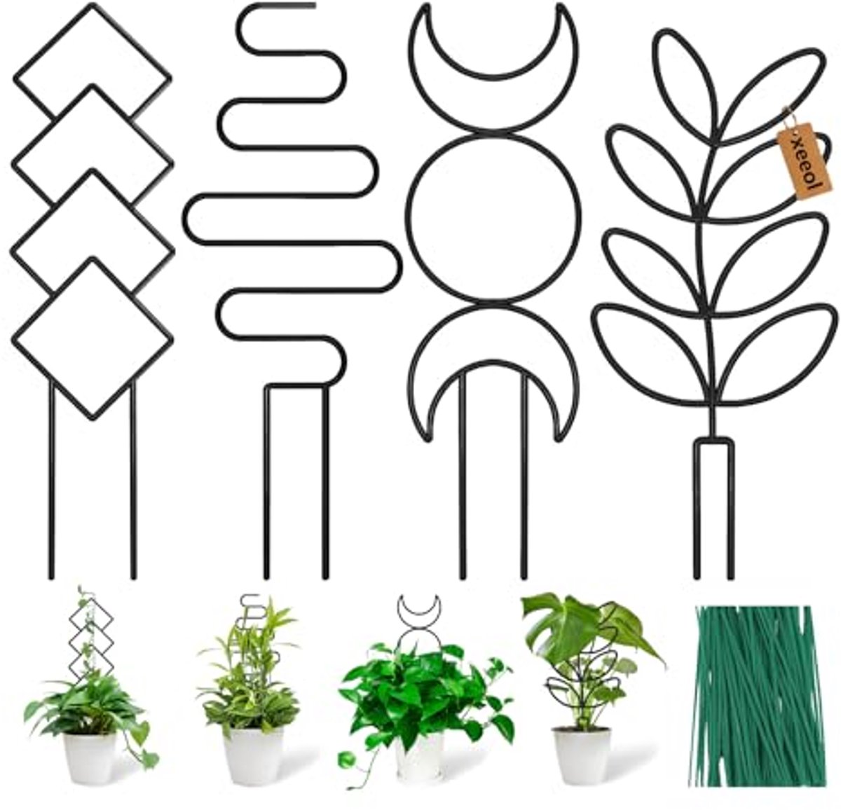 Plantenrooster voor Klimplanten Binnen - Set van 4 Mini Latwerken voor Potplanten in Verschillende Vormen