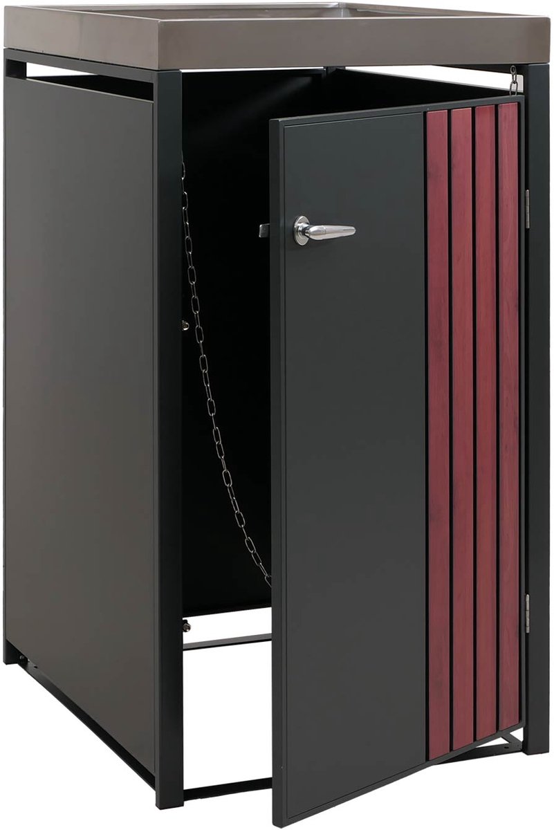 1-persoons afvalbakbekleding MCW-O67, afvalbakbox met plantenbak, metaal 125x68x84cm 35kg ~ antraciet houtlook donker
