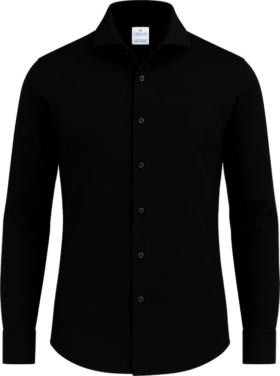 Chemise Vercate - Infroissable - Tricot japonais - Katoen piqué - Zwart - Coupe ajustée - Manches longues - Homme - Taille 39/M