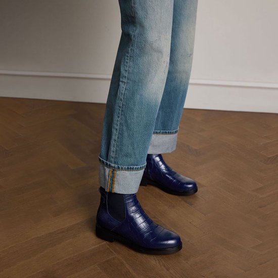 No Stress Femme Bottines Chelsea en cuir bleu marine avec