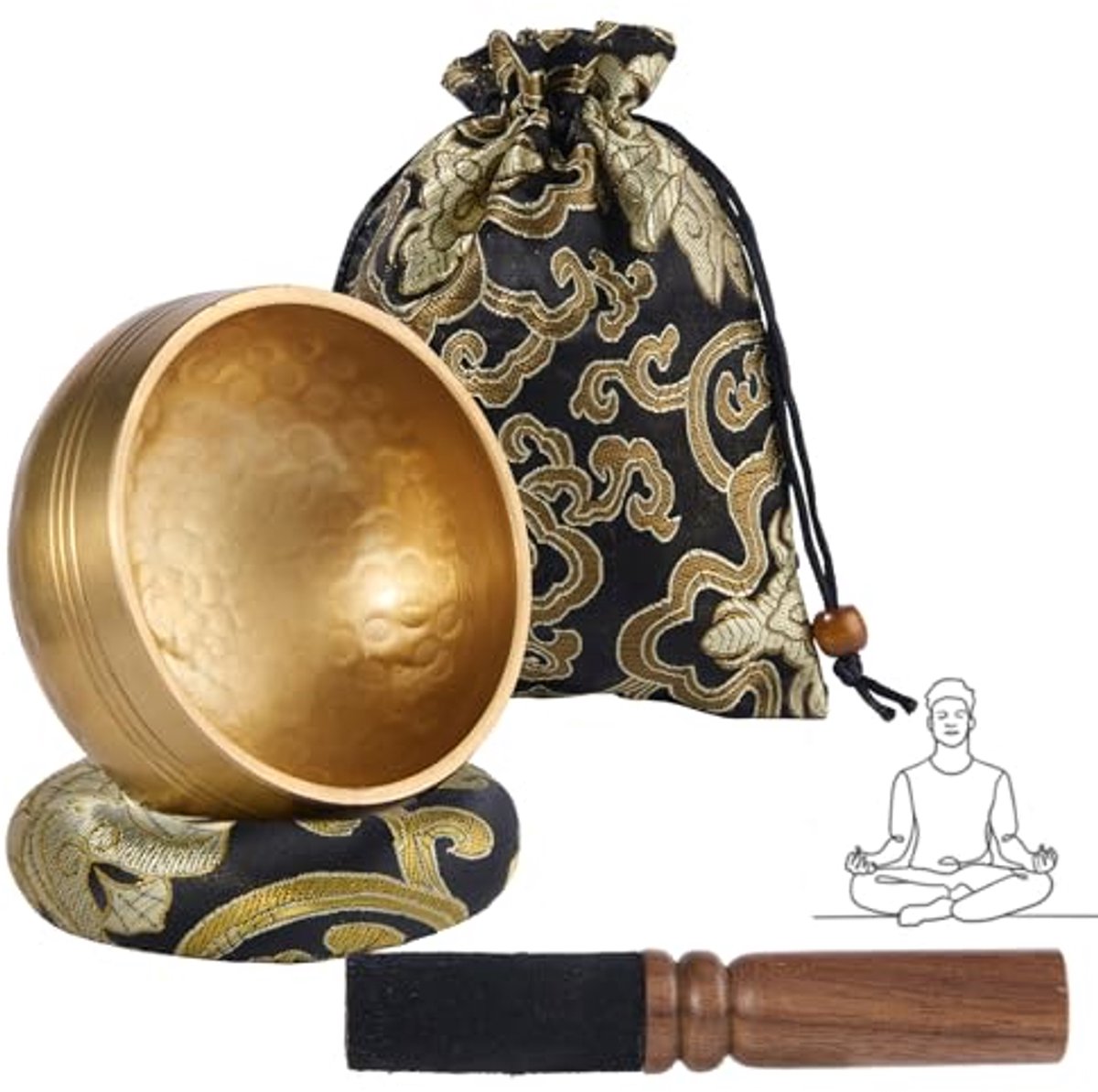 Tibetan Singing Bowl Set 8 cm - Handgemaakte Brass Singing Bowl voor Yoga en Meditatie