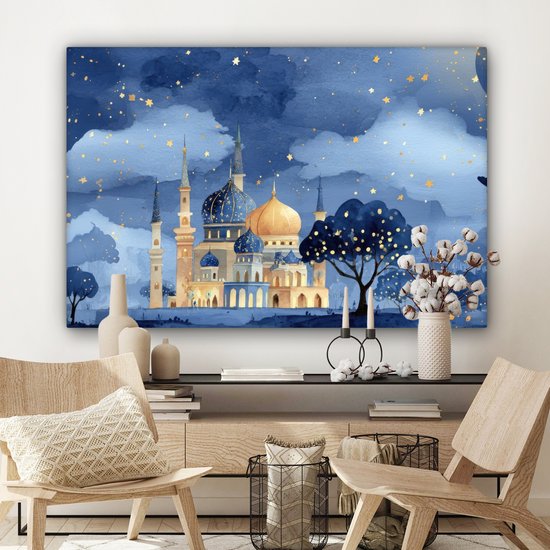 Tableau sur toile 120x80 cm - Décoration murale exclusive Ciel étoilé - Goud - Mosquée - Décoration murale salon - Décoration chambre à coucher - Accessoires de chambre - Tableaux sur toile
