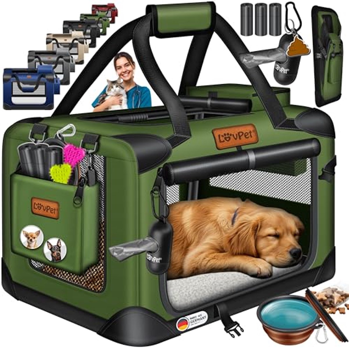 Transportbox voor hond en kat - Opvouwbare huisdiertransportbox M 60 x 42 x 42 cm met schouderriem en hondenbak