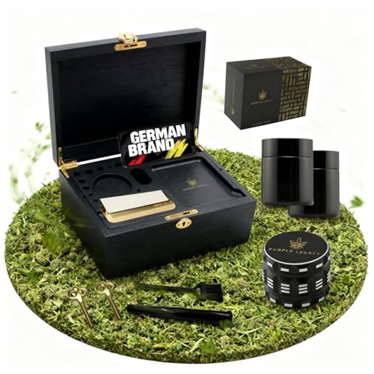 Houten kist met afsluitbare box, UV-glazen, uitneembare tablet en smartphonehouder