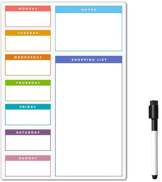 HEIBTENY Zwarte Weekplanner – Magnetisch Whiteboard Voor Koelkast – Afwasbaar, 3 Maten – Voor To-do Lijsten, Schema’s En Notities