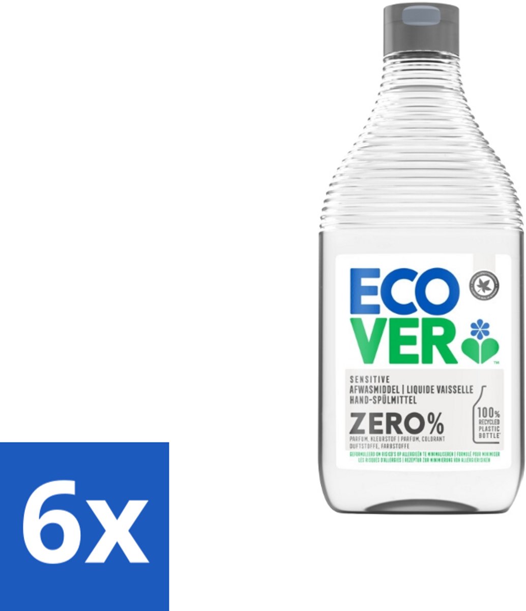 6 x Ecover - Afwasmiddel ZERO - Parfumvrij - 450 ml - Afwasmiddel - Biologisch Afbreekbaar - Hypoallergeen - Parfumvrij - Plantaardige Reiniging