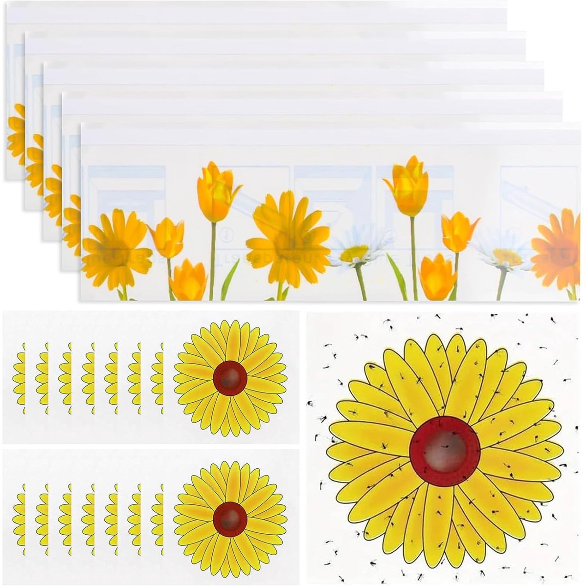 40 Pieces Fly Trap voor Vensters - Floral Pattern Vliegende Vallen - Viscositeit - Efficiënte Insectenvanger voor Slaapkamer, Woonkamer, Keuken, Interieur, Auto