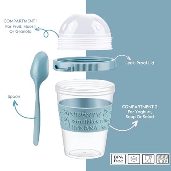 Herbruikbare yoghurtpotten 600 ml met lepel - Luchtdichte opslagcontainers voor ontbijtgranen en snacks — afbeelding 5