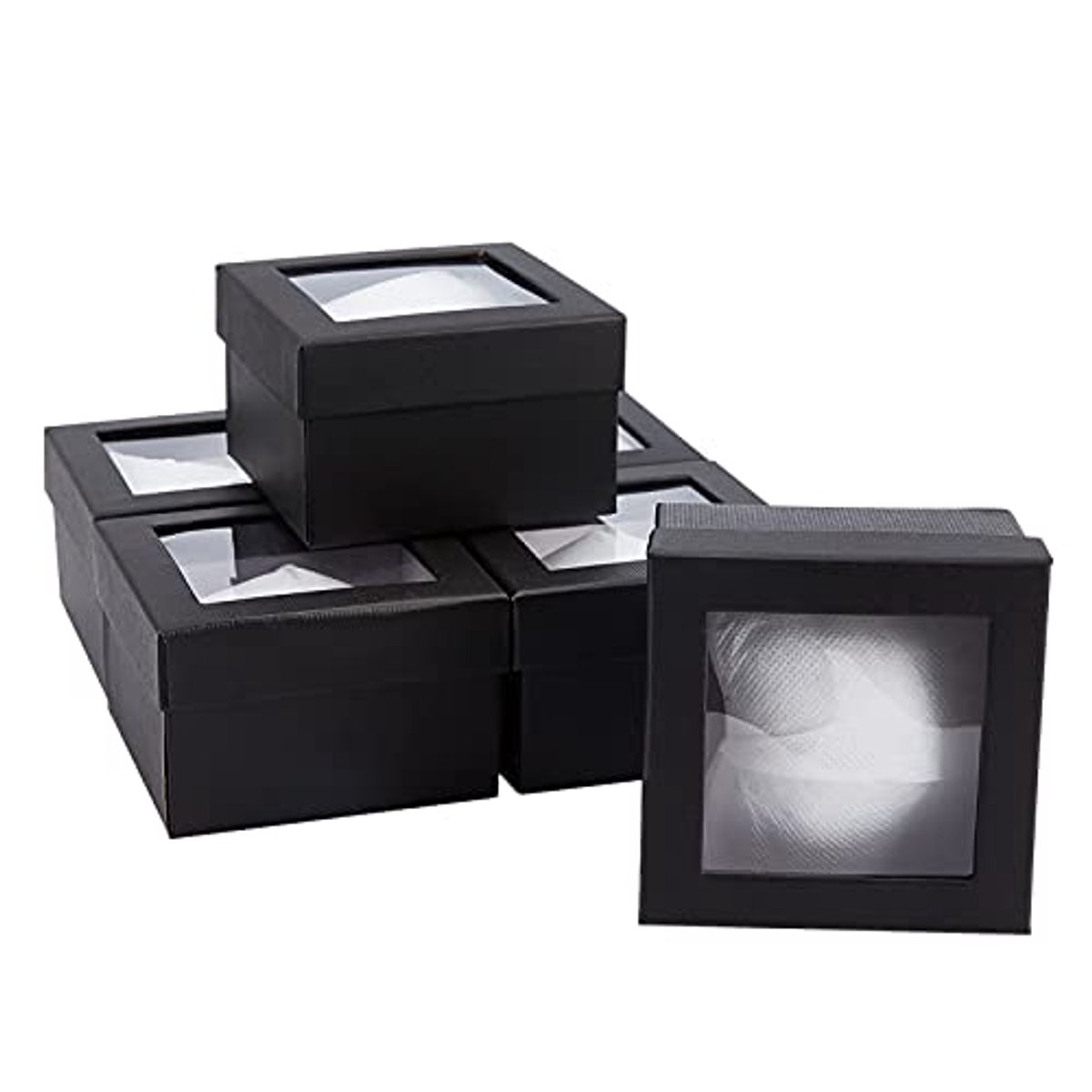 Papieren Doos voor Horloge en Armbanden - Set van 6 Zwarte Sieraden Dozen met Spons en Doorzichtig Venster (9x9x6cm)