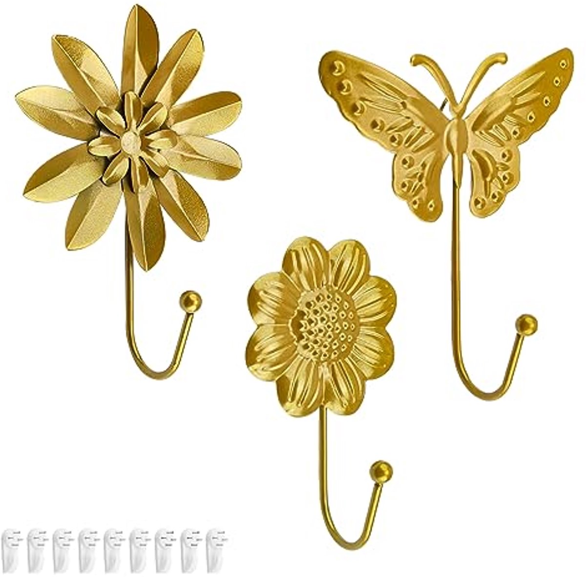 Gouden Kledinghaken Set van 3 - Vintage Bloem en Vlinder Ontwerpen voor Decoratie