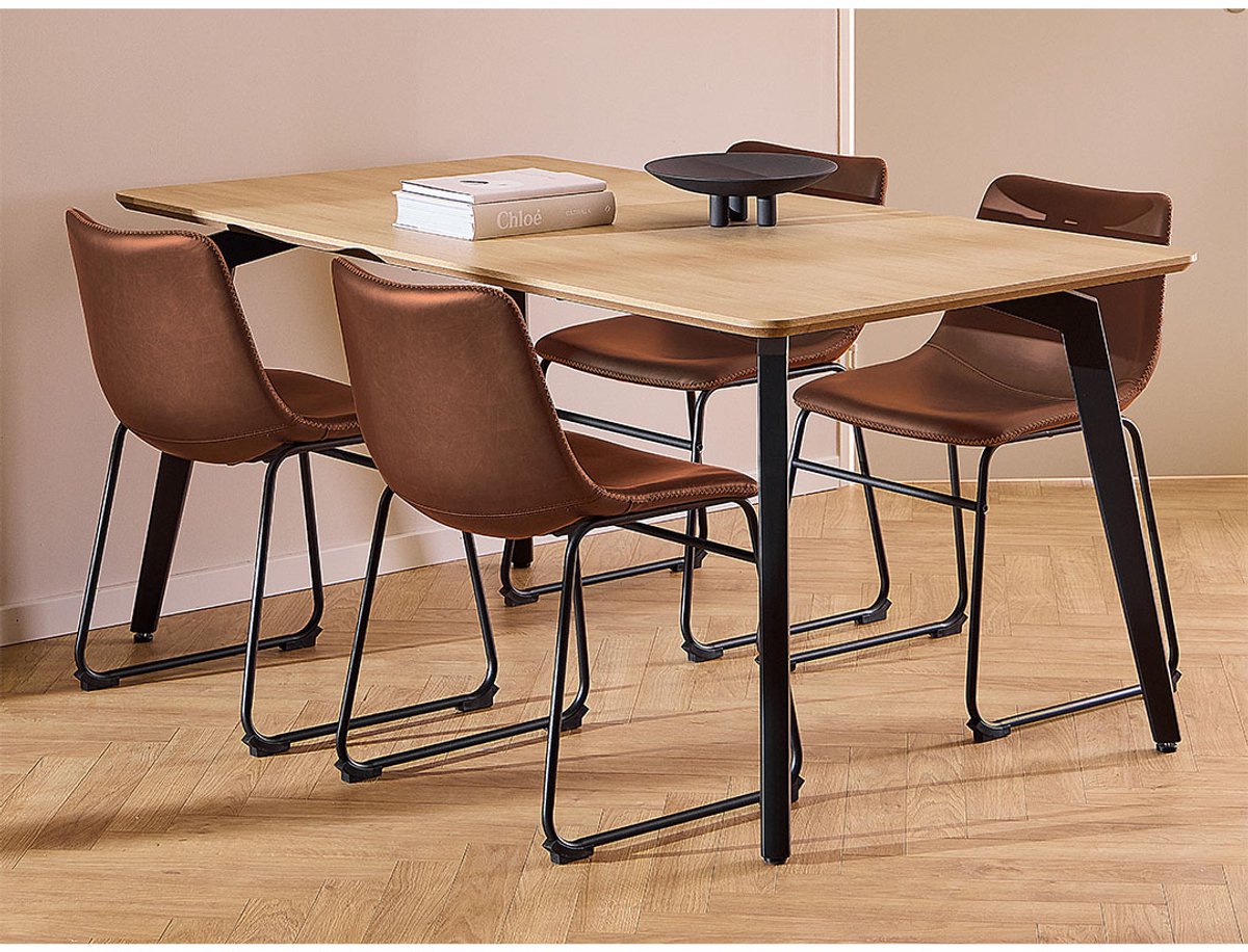 Cadiz eethoek tafel met 4 stoelen PU kunstleer natuur, cognac.