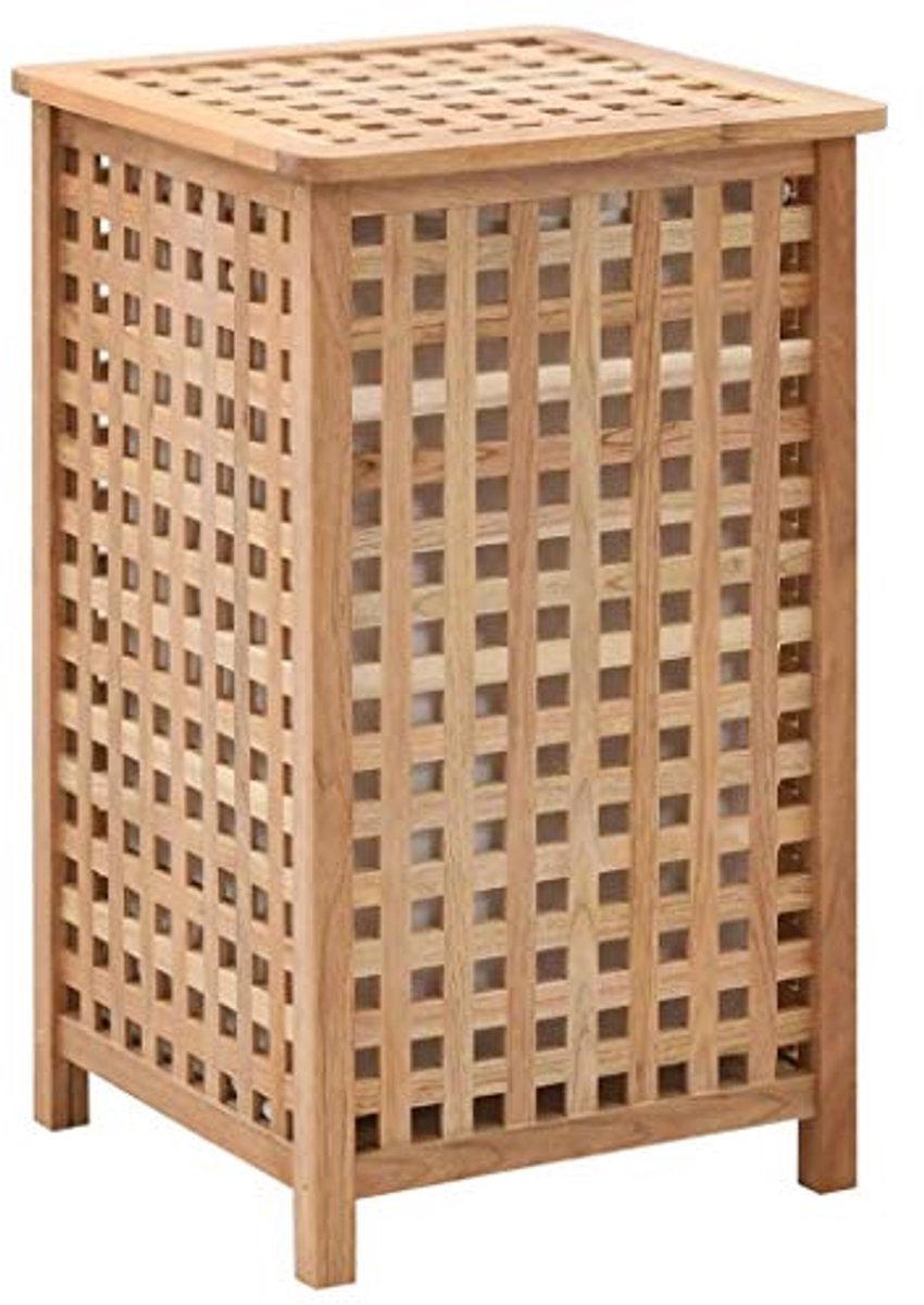 Stijlvolle Wasmand van Massief Hout met Deksel - 39 x 39 x 65 cm
