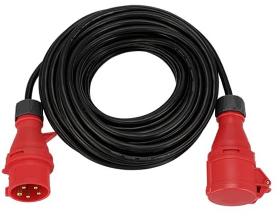 Verlengkabel buiten IP44, 20 m, sterke stroomkabel 11000 W, 400 V