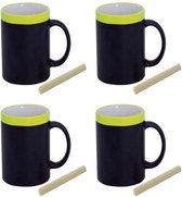 4x Krijtbord koffie mokken in het geel - beschrijfbare koffie/thee mok/beker