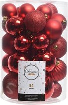 Decoris Kerstballen en ornamenten - 34x st - rood - kunststof - kerstballen en dennenappels