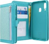 Samsung Galaxy A20e Bookcase hoesje - CaseBoutique - Glitter Turquoise - Kunstleer - Glitters - Rits Vakje