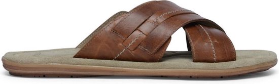 Manfield - Heren - Cognac slippers leer - Maat 40