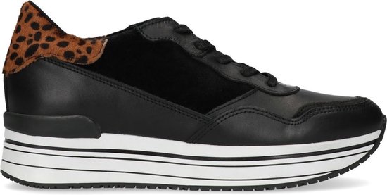 Manfield - Dames - Zwarte platform sneakers met panterprint detail - Maat  42 | bol.com