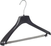 De Kledinghanger Gigant - 50 x Mantel / kostuumhanger kunststof zwart met schouderverbreding en anti-slip broeklat (2 mm schuim), 38 cm