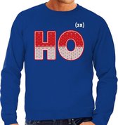 Foute Kersttrui / sweater - ho ho ho - blauw voor heren - kerstkleding / kerst outfit L (52)