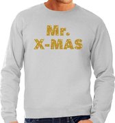 Foute Kersttrui / sweater - Mr. x-mas - goud / glitter - grijs - heren - kerstkleding / kerst outfit S (48)